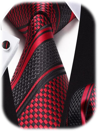 Men's Ties Set Stripe Plaid Ties for Men and Pocket Square Cufflinks Formal Silk Necktie