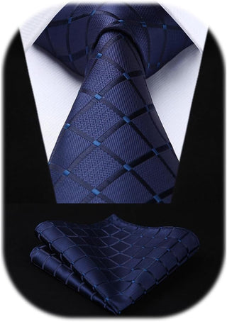 Plaid Checkered Tie Handkerchief Woven Classic Formal Men'S Necktie & Pocket Square Set