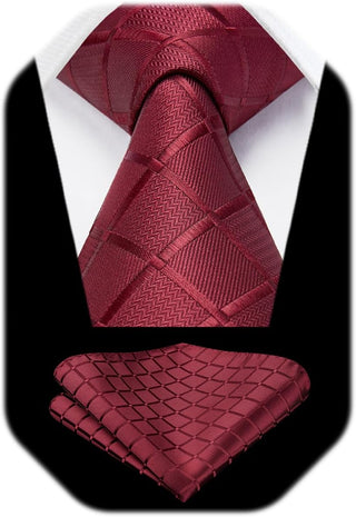 Plaid Checkered Tie Handkerchief Woven Classic Formal Men'S Necktie & Pocket Square Set