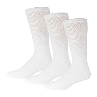 6 Pairs of Big and Tall Diabetic Cotton Neuropathy Crew Socks (White, Sock Size 13-16)