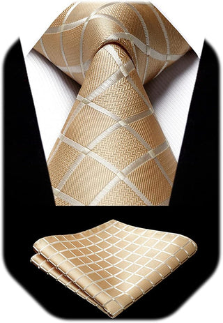 Plaid Checkered Tie Handkerchief Woven Classic Formal Men'S Necktie & Pocket Square Set