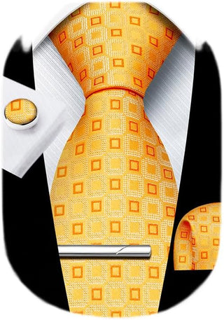 Plaid Ties for Men Classic Checkered Tie and Pocket Square Cufflinks Tie Clip Set