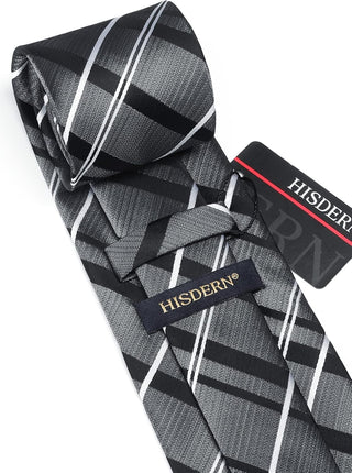 Men's Ties Set Stripe Plaid Ties for Men and Pocket Square Cufflinks Formal Silk Necktie