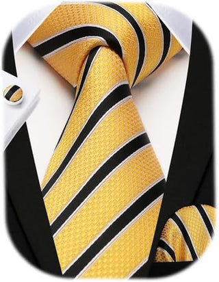 Men's Ties Set Stripe Plaid Ties for Men and Pocket Square Cufflinks Formal Silk Necktie