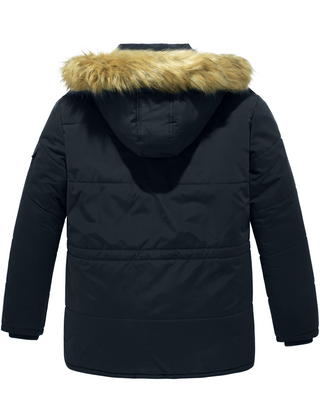 Men's Big and Tall Winter Thicken Cotton Quilted Coat with Faux-Fur Hood 