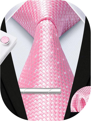 Plaid Ties for Men Classic Checkered Tie and Pocket Square Cufflinks Tie Clip Set