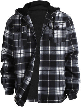 Big Men Heavy Thick Flannel Plaid Jacket Sherpa Fleece has hoodie