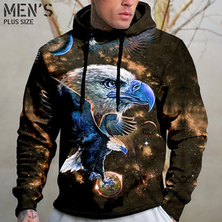 Big Men's plus Size Pullover Hoodie Sweatshirt Big and Tall Animal Hooded Print Long Sleeve 