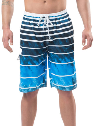 Men Big and Tall Swim Trunks with Pocket Drawstring Striped Beach Board Shorts with Mesh Lining Swimsuits B*athing Suits