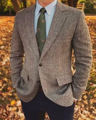 Big Men Vintage Casual Herringbone Tweed Suit Jackets 