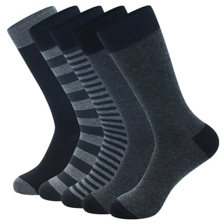 5 Pairs Large Size Fashion Business Men Dress Socks High Quality Stripe Black Gray Pure Men Cotton Socks Size EU41-48