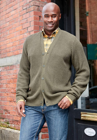 Shaker Knit V-Neck Cardigan Sweater for Big and Tall Men