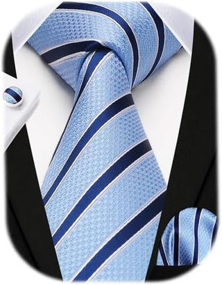 Men's Ties Set Stripe Plaid Ties for Men and Pocket Square Cufflinks Formal Silk Necktie