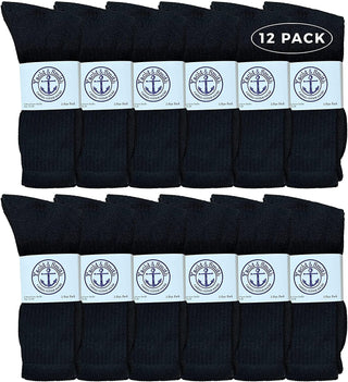 Bulk Big and Tall Mens Sport Crew Socks - 12 Pairs