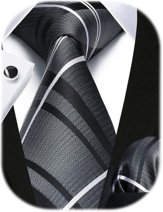 Men's Ties Set Stripe Plaid Ties for Men and Pocket Square Cufflinks Formal Silk Necktie