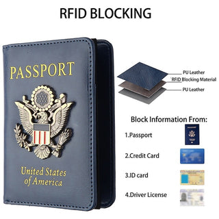 Creative Passport Holder Cover with 3D Metal Badge Leather Passport Wallet