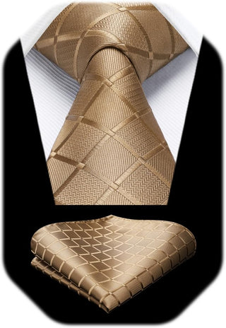 Plaid Checkered Tie Handkerchief Woven Classic Formal Men'S Necktie & Pocket Square Set