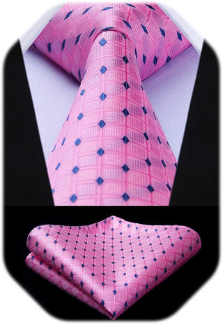 Plaid Checkered Tie Handkerchief Woven Classic Formal Men'S Necktie & Pocket Square Set