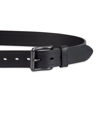 Men'S Casual Black Leather Work Belt with Roller Buckle (Regular and Big & Tall Sizes)