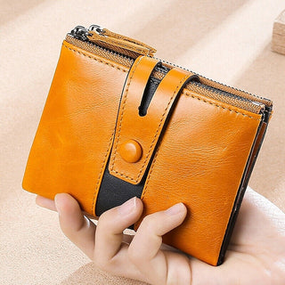 Men's Cowhide Leather Zipper Wallet RFID Blocking ID Card Holder