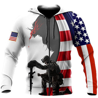 Men'S Full Zip Hoodie Jacket White + Light Grey Black White Red Blue Hooded Graphic Prints National Flag Zipper Print Sports & Outdoor Daily Sports 3D Print Streetwear Designer Casual Spring & Fall