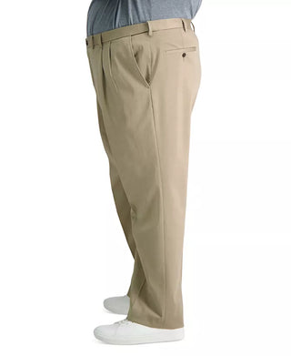 Men'S Big & Tall Premium No Iron Khaki Classic-Fit Pleated Hidden Expandable Waistband Pants