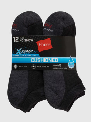 Men's Big and Tall X-Temp Cushioned with Arch & Vent No Show Socks, 12 Pack