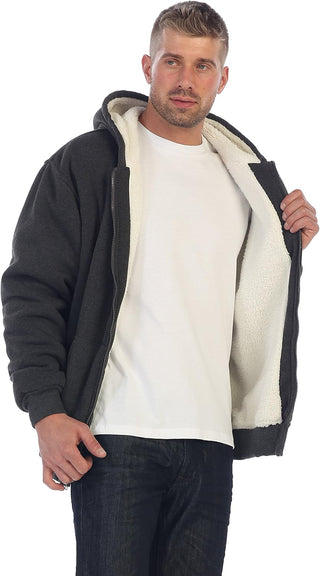 Big Mens Heavyweight Sherpa Lined Fleece Hoodie Jacket