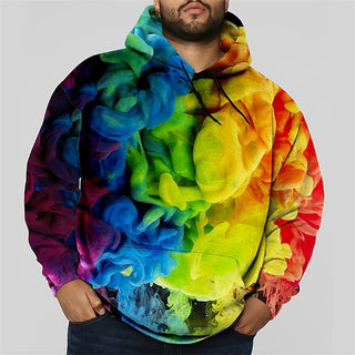 Big Men's plus Size Pullover Hoodie Sweatshirt Big and Tall Geometric Hooded Long Sleeve Comfortable 