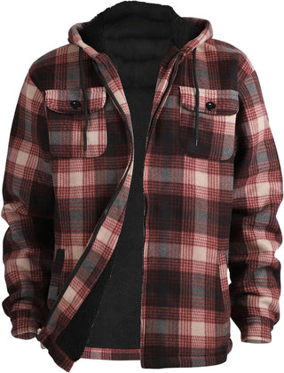 Big Men Heavy Thick Flannel Plaid Jacket Sherpa Fleece has hoodie