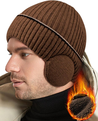 Mens Winter Fleece Line Beanie Knit Hats with Ear Flaps