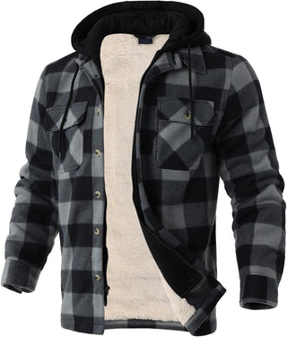 Big Men Heavy Thick Flannel Plaid Jacket Sherpa Fleece has hoodie