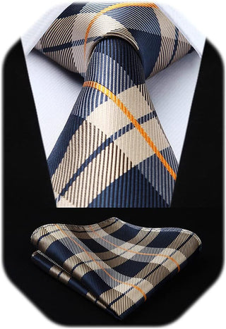 Plaid Checkered Tie Handkerchief Woven Classic Formal Men'S Necktie & Pocket Square Set