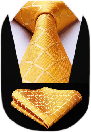 Plaid Checkered Tie Handkerchief Woven Classic Formal Men'S Necktie & Pocket Square Set