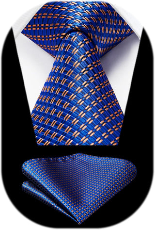 Plaid Checkered Tie Handkerchief Woven Classic Formal Men'S Necktie & Pocket Square Set