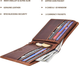 Genuine Leather Bifold Wallet for Men-RFID