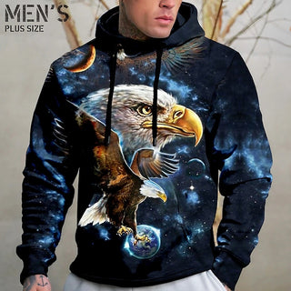 Big Men's plus Size Pullover Hoodie Sweatshirt Big and Tall Animal Hooded Print Long Sleeve 