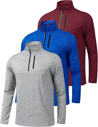 Large Men's Quarter 1/4 Zip Pullover Long Sleeve- 3 Pack