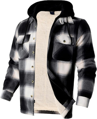 Big Men Heavy Thick Flannel Plaid Jacket Sherpa Fleece has hoodie