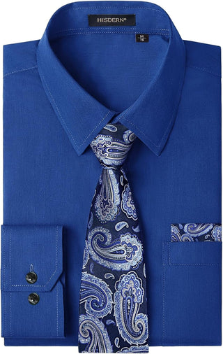 Big Mens Dress Shirt with Matching Tie and Pocket Square Set