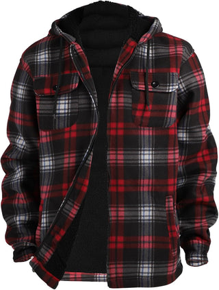 Big Men Heavy Thick Flannel Plaid Jacket Sherpa Fleece has hoodie