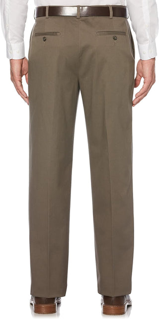 Big Men's Pleated Chino Pants; Plus Sized with Expandable Waistband