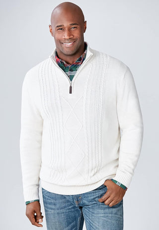 Big Men's Shoreman'S Quarter Zip Plus Sized Cable Knit Sweater