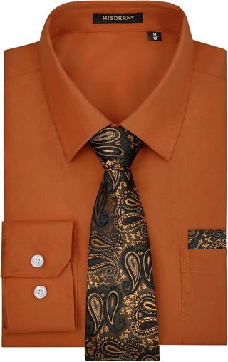 Big Mens Dress Shirt with Matching Tie and Pocket Square Set