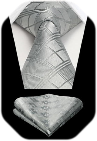 Plaid Checkered Tie Handkerchief Woven Classic Formal Men'S Necktie & Pocket Square Set