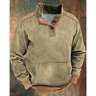 Plus Size Men's Sweatshirt Khaki Standing Collar Color Big Apparel Hoodies Sweatshirts