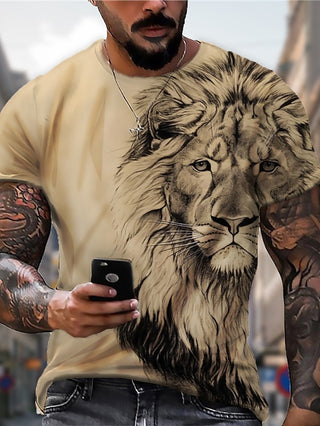 Big Men's T Shirt Tee Lion Graphic Prints Crew Neck plus Size Apparel Designer Big and Tall