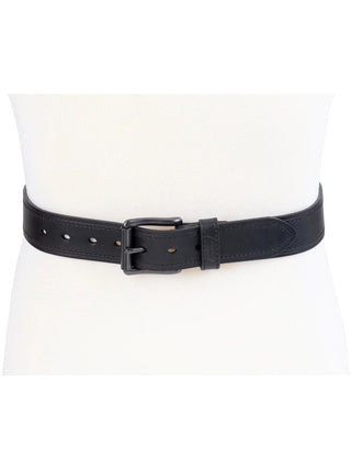 Men'S Casual Black Leather Work Belt with Roller Buckle (Regular and Big & Tall Sizes)