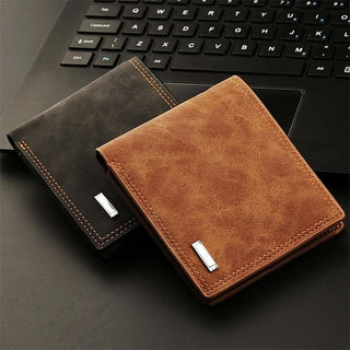 Men's Retro Imitation Leather Multi-Slot Short with Zipper Wallet