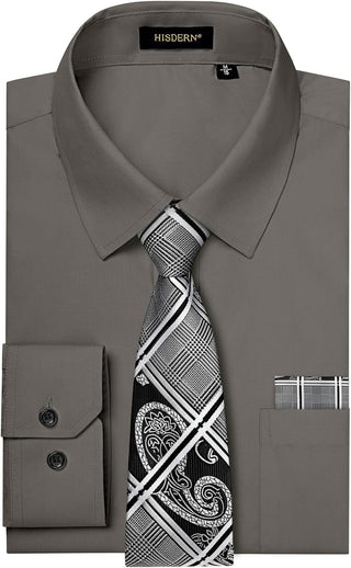 Big Mens Dress Shirt with Matching Tie and Pocket Square Set